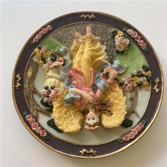 Vintage Collector Plate 3D Wall Rose Tree Guardian Angle Diameter 7.5” - Picture 3 of 4